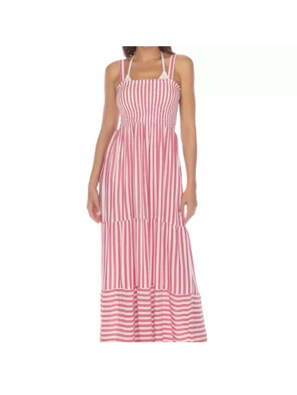 Raviya Pink and White Striped Tiered Maxi Dress